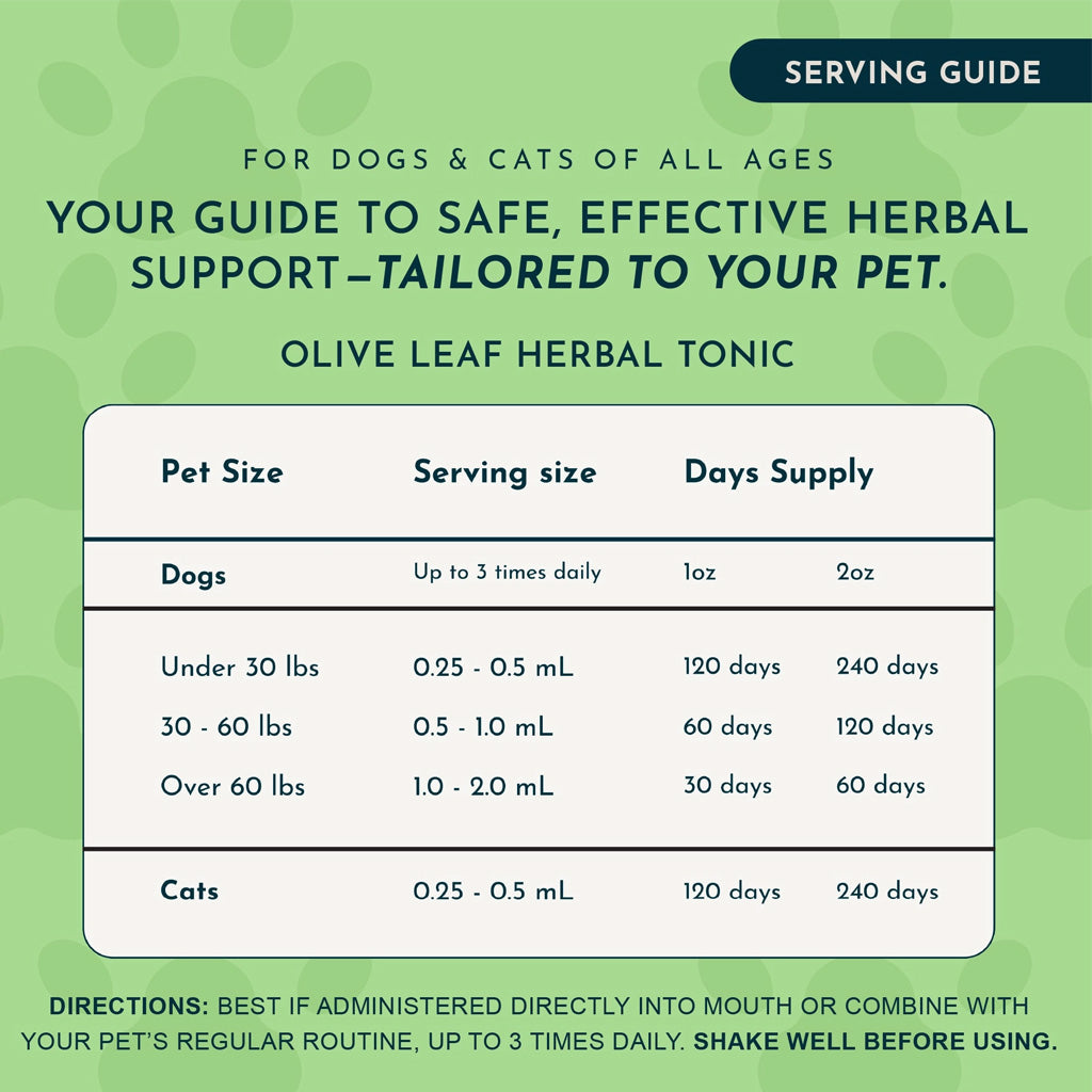 Animal Essentials Herbal Tonic Olive Leaf Promotes Resistance to Pathogens for Dogs & Cats - Dog Supplements & Vitamins