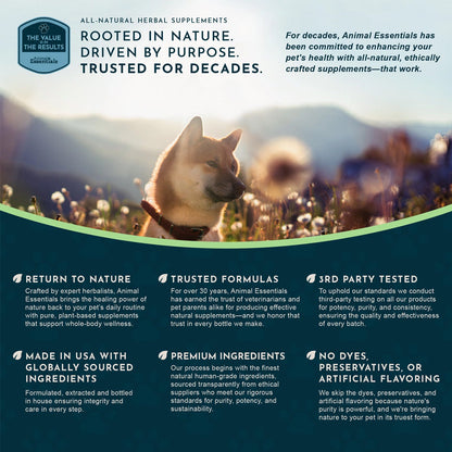Animal Essentials Herbal Tonic Slippery Elm Supports Respiratory & Gut Health for Dogs & Cats - Dog Supplements &