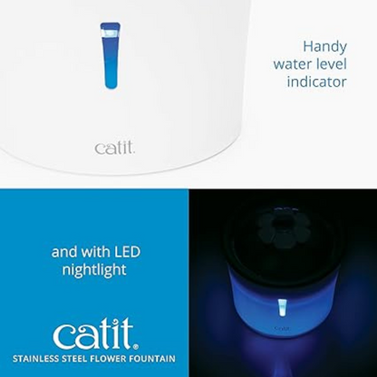 Catit LED Stainless Steel Top Flower Drinking Fountain for Cats - Cat Bowls & Feeders 3