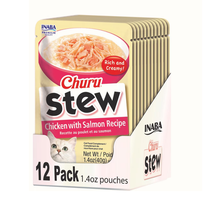 Inaba Churu Stew for Cats (1.4 oz x 12 puches) - Chicken & Salmon Recipe - Cat Food 10