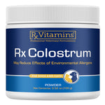 Jar of Rx Vitamins Rx Colostrum powder on a white background